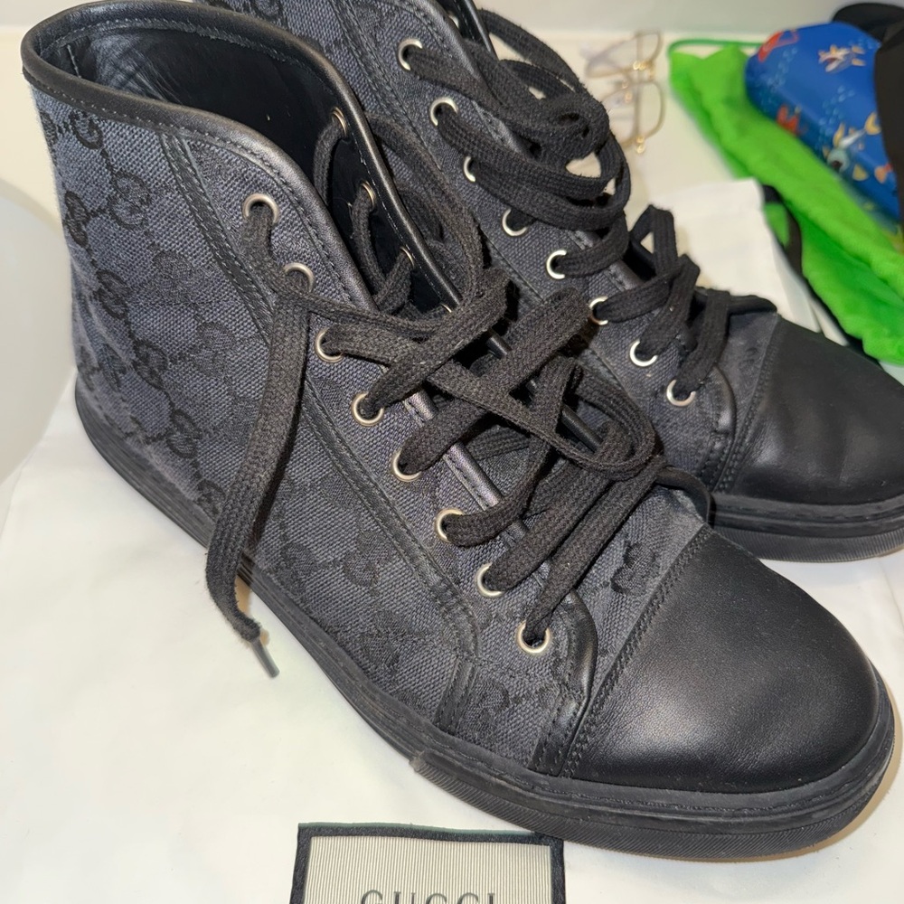 Gucci Men’s Black Monogram High-Top Sneakers